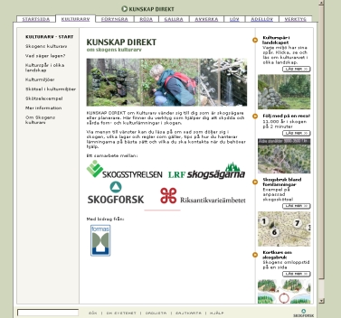 Skärmdump från Skogens kulturarv på Kunskap direkt webbplats