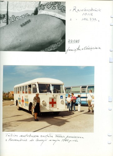 sida ur fotoalbum föreställande en tatuering och en vit buss