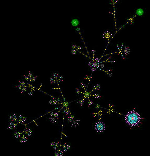En oriktad graf bestående av länkade noder
