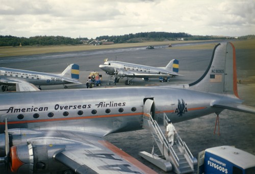 Bromma Airport near Stockholm city, Sweden. We learned about the aircraft (Douglas DC-4 and DC-3) from several initiated Flickr users and added interesting information to our photo database. Photo: Fredrik Bruno, 1947