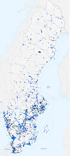 GIS-karta med c.4.000 arkeologiska uppdrag hämtad från data i FMIS.