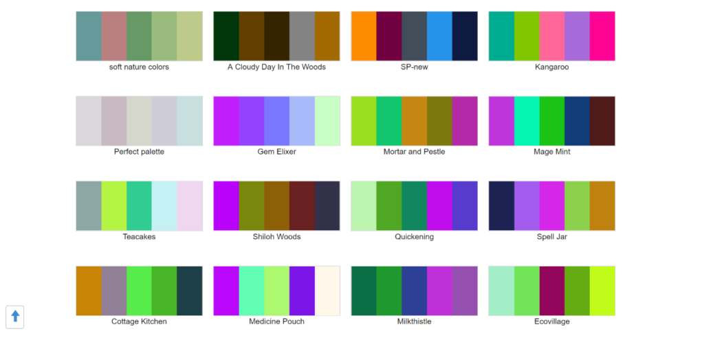 A grid showing multiple named colour palettes